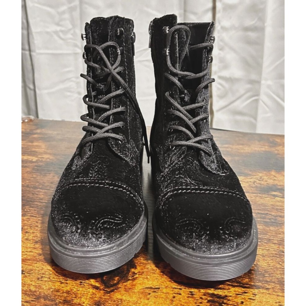 Indigo Rd. Black Velvet Paisley Design Zip Up Combat Boots US 7